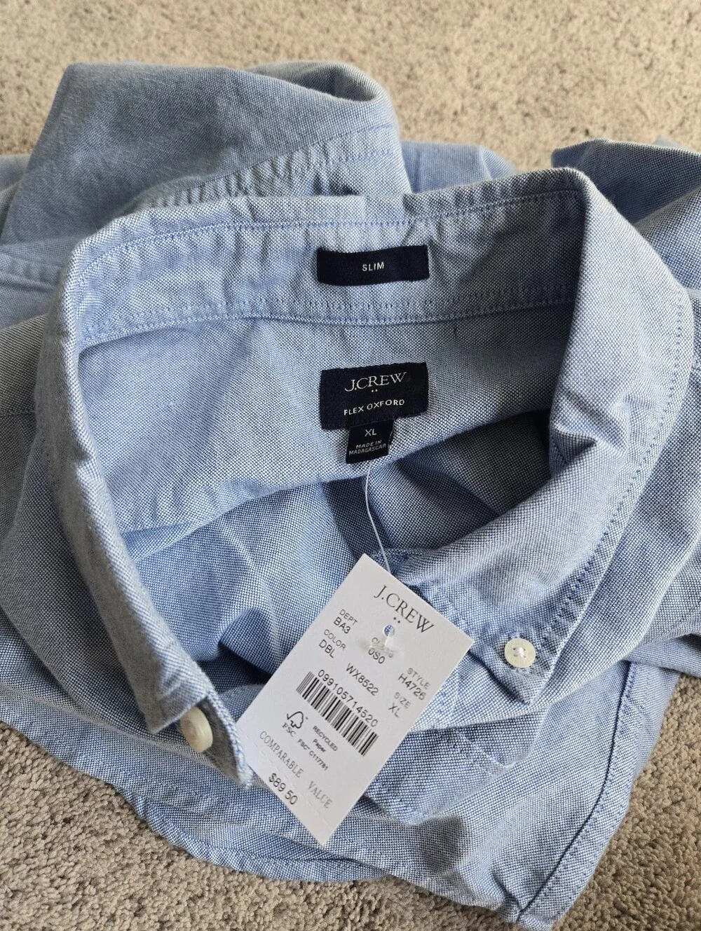 J.Crew Light Blue Men’s Button-Down Fkex Oxford Shirt Slim XL